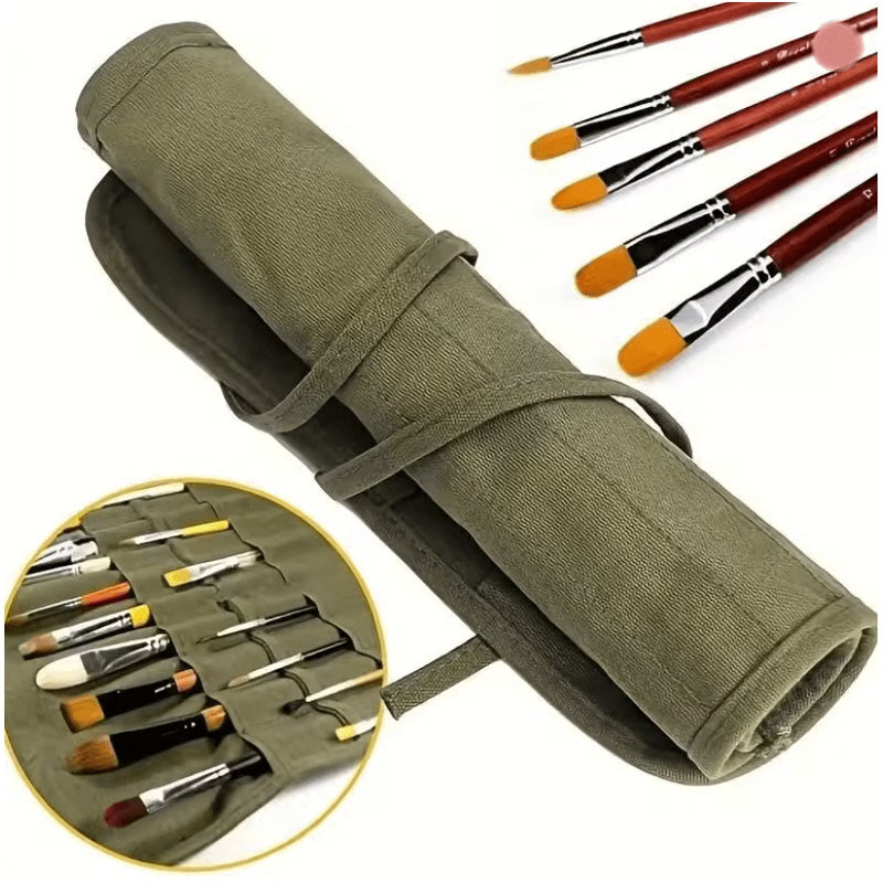 ArtRoll Canvas Brush Storage Bag 22 Slot Roll Up Brush Case