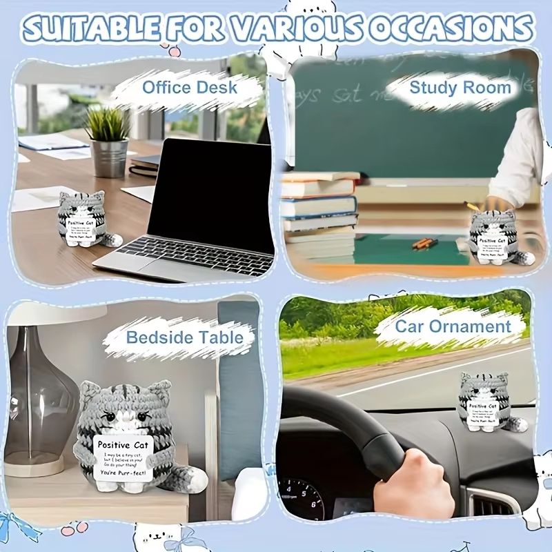 Handmade Cat Accessories with Positive Energy Cards | Anime-Style Polyester Home Decor Gift