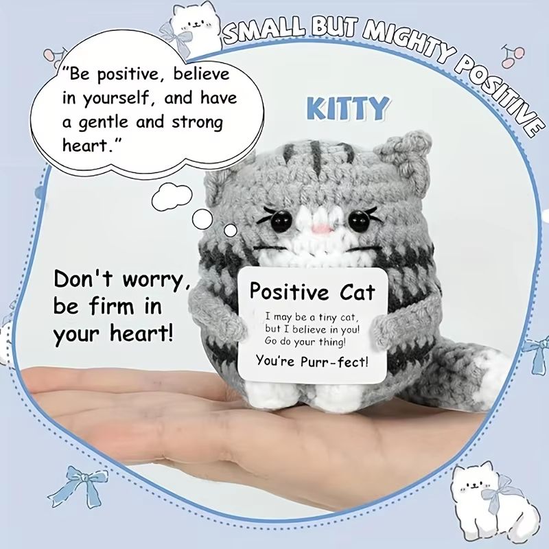 Handmade Cat Accessories with Positive Energy Cards | Anime-Style Polyester Home Decor Gift