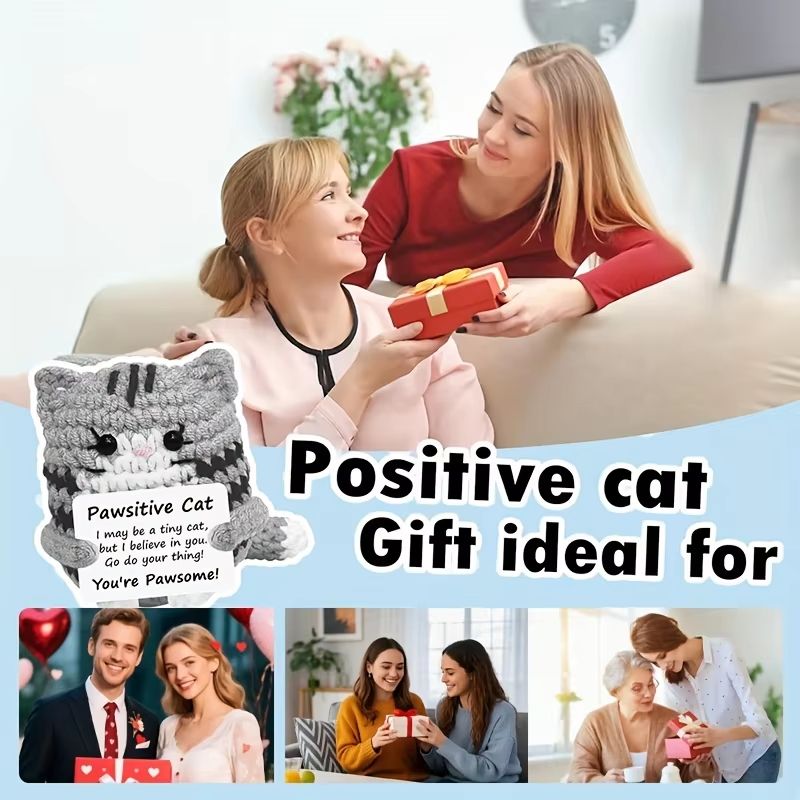 Handmade Cat Accessories with Positive Energy Cards | Anime-Style Polyester Home Decor Gift